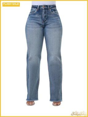 High Rise Wide Leg Baggy Straight Jeans Stretchable Casual Denim Pants